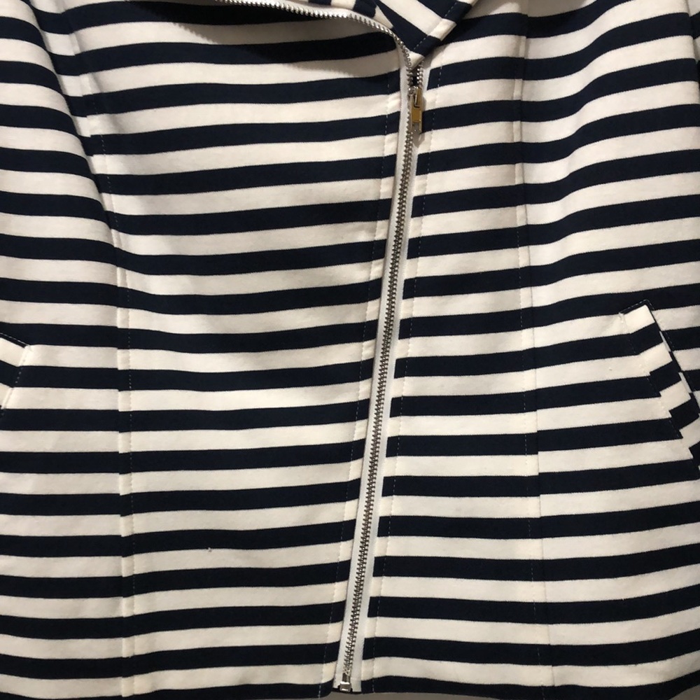 Lane Bryant Jacket Women 14 Sailor Collar Striped Full Zip Slash Pockets Navy Yt - Picture 4 of 8